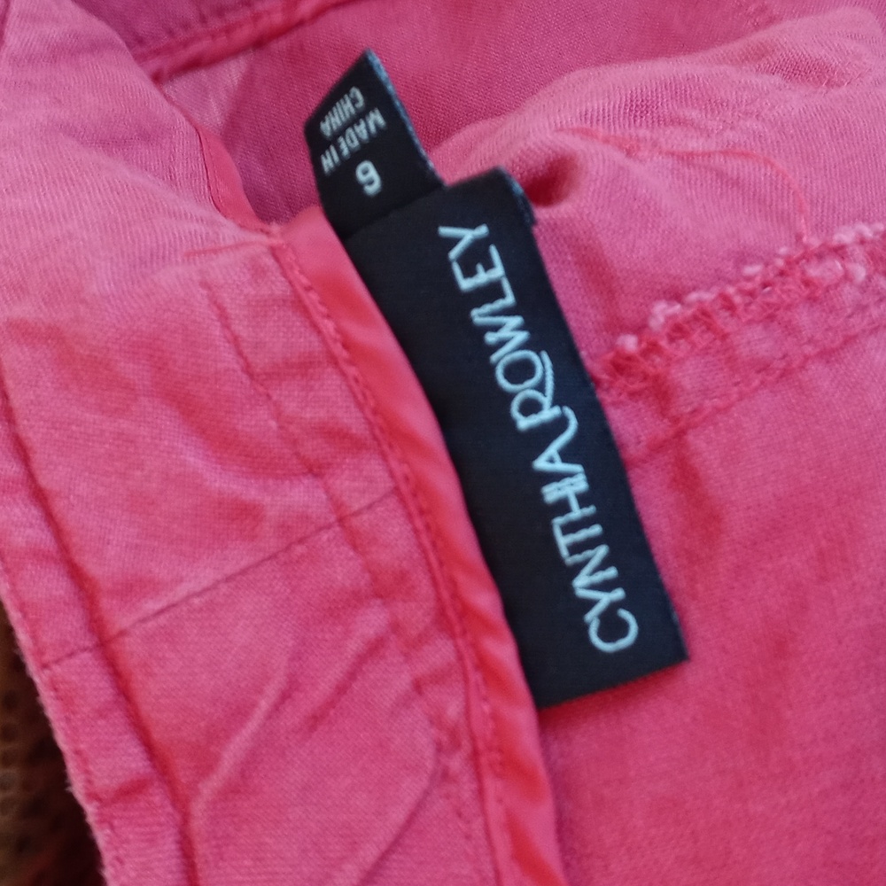 Cynthia Rowley Muted Red Casual 100% Linen Flair Boot Cut Leg Pants 6 - Picture 6 of 9